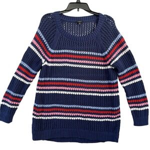 Talbots Plus Petite 2XP Blue Striped Cotton Knit Sweater Pullover Women Long Sle